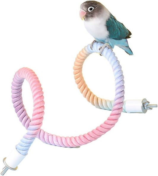 HKM-345363 Gradient Color Bird Rope Perch Stand for Cockatiels, Parakeets, and Sugar Gliders - Bendable Climbing Toy