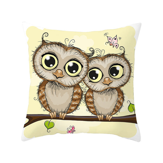 HKM-348435 Modern Owl Animal Pillowcase Cushion Cover in Peach Skin Fabric