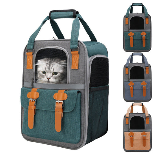 HKM-349075 Portable Folding Pet Backpack Bag - Breathable Oxford Cloth for Cats and Dogs in Various Colors