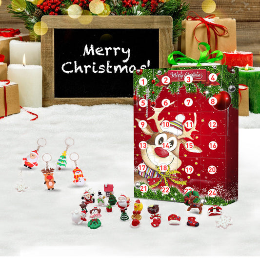 HKM-350803 24-Day Christmas Countdown Advent Calendar with Surprise Resin Pendant Keychain Ornaments
