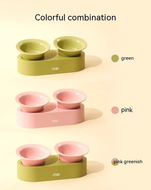 HKM-351699 Ceramic Double Bowl Set for Cats and Dogs in Stylish Colors