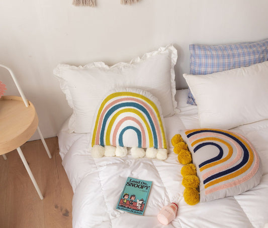 HKM-352467 Cotton Rainbow Embroidered Bedside Pillow for Kids' Rooms