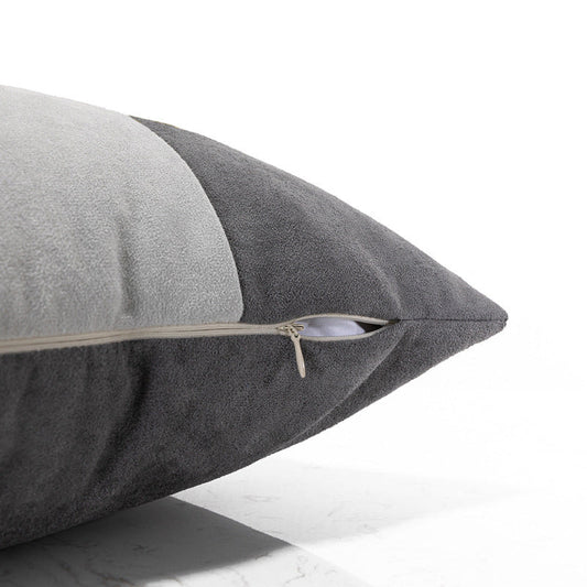 HKM-353171 Blue Grey Suede Patchwork Cushion Cover - Checker Pattern, Various Sizes Available