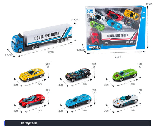 HKM-354899 Diecast Alloy Vehicle Set with 5 Cars and 1 Tractor Trailer for Pretend Play