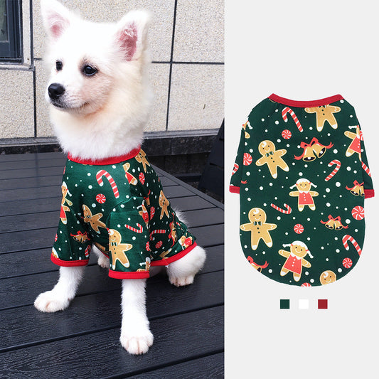 HKM-356819 Festive Cotton Dog Clothes: Snowman, Elk, Gingerbread Man, Santa Claus, Merry Christmas in Sizes XS to L