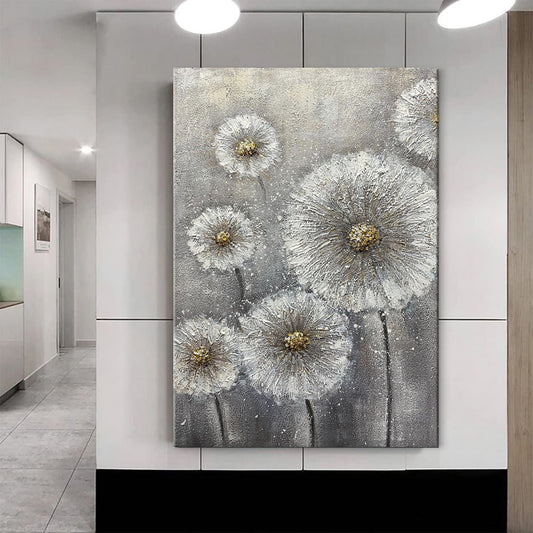 HKM-356883 Handmade White Flower Canvas Oil Painting for Home Decor - Unique Large Art Piece