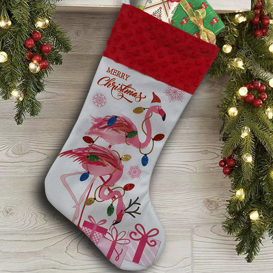 HKM-359379 Flamingo-Themed Holiday Christmas Stocking - Decorative Cloth Pendant, 46 x 28 CM