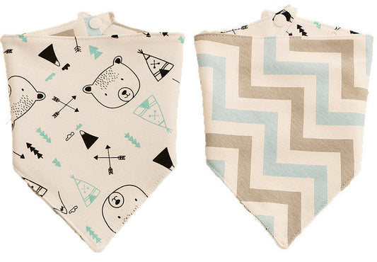 HKM-361107 Reversible Cotton Triangle Scarf for Kids - Fun Printed Saliva Towel