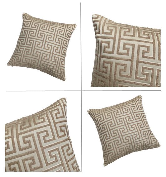 HKM-361939 Jacquard Yarn Dyed Chenille Cushion Cover - 45x45cm Decorative Pillow Case in Gold, Fluorescent Green, Beige, Dark Beige