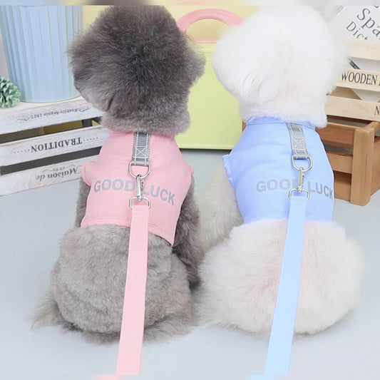 HKM-367763 Casual Cotton Pet Dog Vest with Optional Lead Rope - Available in Various Colors and Sizes