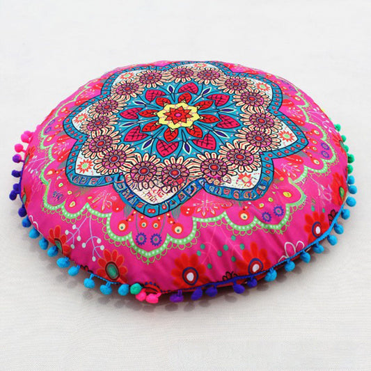 HKM-367955 Floral Round Cushion Cover - 43cm Diameter, Various Colorful Designs