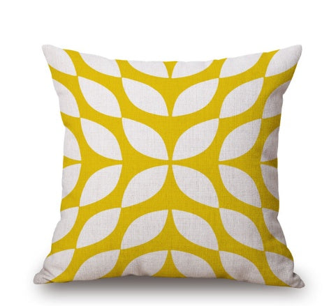HKM-369619 Nordic Yellow Green Geometric Print Linen Cushion Cover 45x45cm