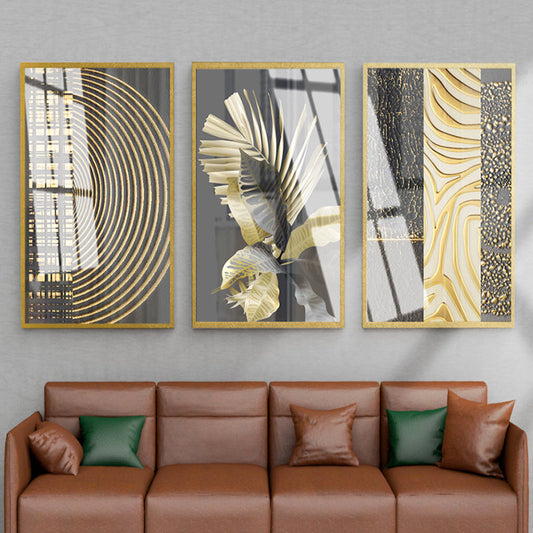 HKM-372755 Abstract Golden Canvas Art - Modern Luxury Decorative Painting on Oil Canvas, Frameless Rectangle Design