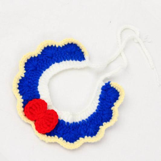 HKM-373843 Hand-Knitted Adjustable Flower Bow Collar for Cats and Dogs in Various Colors