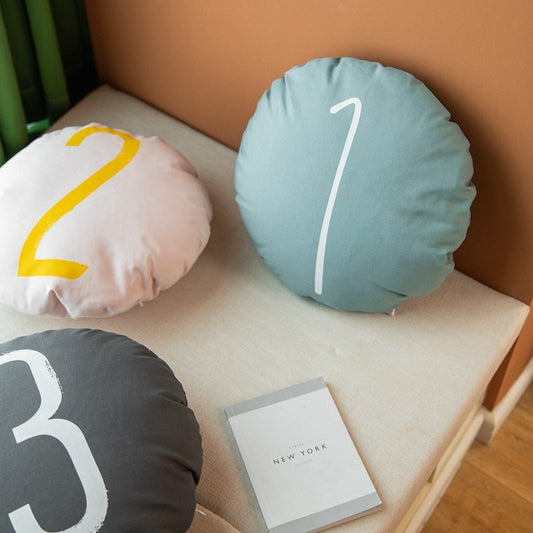 HKM-379411 Cotton Canvas Round Pillow Cushion with PP Cotton Filling - Modern Style in Multiple Colors