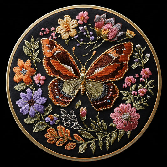 KTX-381651 DIY Butterfly Embroidery Fabric Art Material Kit - Includes 25cm Cloth and Frame