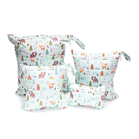 HKM-382483 Cartoon Print Four-Piece Waterproof Diaper Bag Set with Zipper Compartments