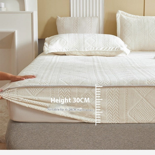 HKM-382611 Milk Fiber Fitted Sheet with Three-Dimensional Floral Design in Various Colors and Sizes