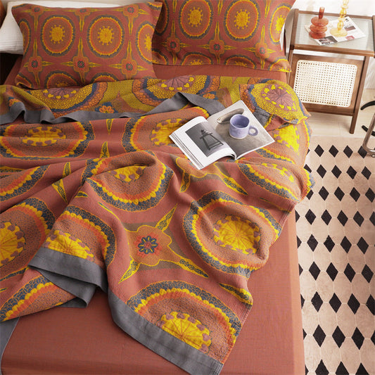 HKM-382803 Vintage Cotton Gauze Towel Quilt Sofa Blanket - Multi-Color Options Available, Soft and Stylish
