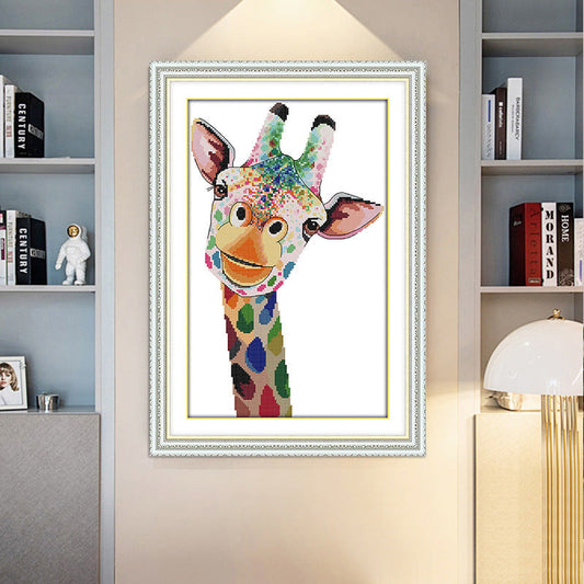 KTX-384787 Cross-Stitch Rainbow Giraffe Vertical Decorative Art Kit in Ecological and Egyptian Cotton