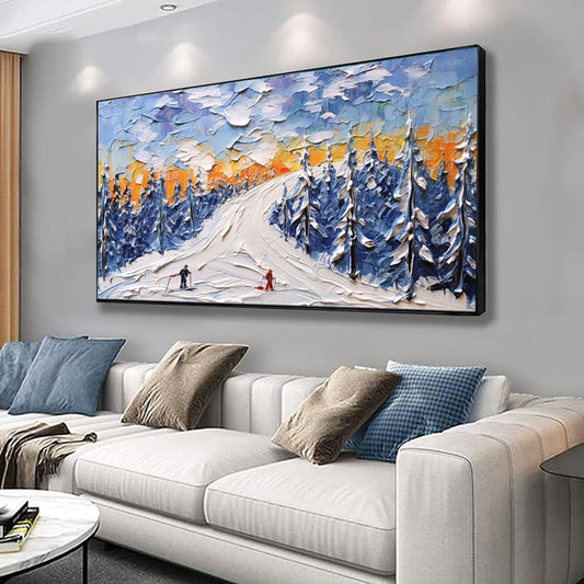 HKM-385043 Handmade Oil Painting of Winter Sports on Canvas for Home and Office Wall Decor