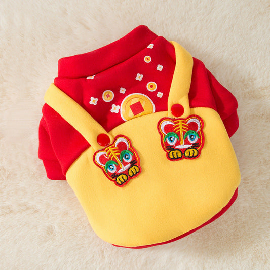 HKM-388819 Cute Cat Fleece Sweater with Tiger Patch for Chinese New Year - Sizes XS to XXL