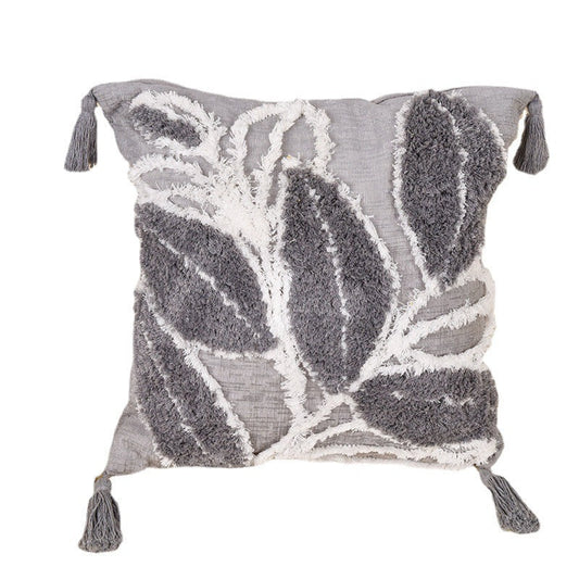 HKM-388947 Leaf-Patterned Tufted Throw Pillowcase for Living Room and Sofa - 45x45 cm Cotton Cushion Cover