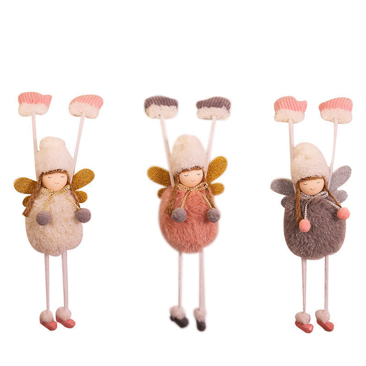 HKM-392147 Cute Mini Girl Angel Pendant in Pink, Grey, and White Flannel - 23x10cm