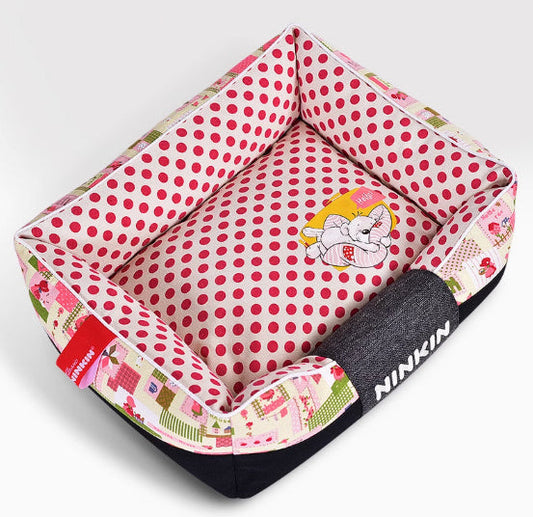 HKM-393299 Removable and Washable Cotton Kennel in Blue, Brown, and Pink Pastoral Designs for Small to Extra Large Dogs