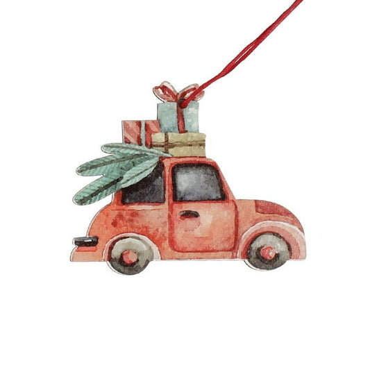 HKM-393299 Set of 3 Vintage Christmas Truck Ornaments with Tree for Holiday Decor