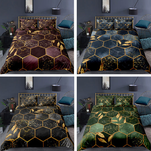 HKM-395475 Digital Printing Geometric Quilt Cover Set - 3-Piece Bedding Collection