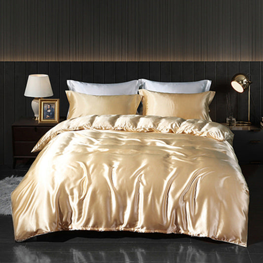 HKM-396627 Solid Color Silk Four-Piece Bedding Set with Double-Sided Quilt Cover, Available in Multiple Sizes