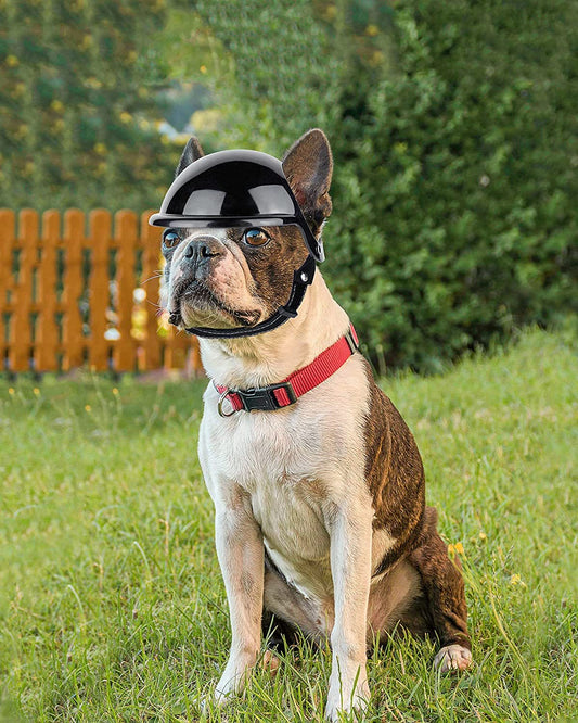 HKM-397075 Dog Motorcycle Helmet with Stickers and Bamboo Dragonfly Accessories - Black, Durable ABS+PC+Polyester Material