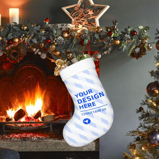 HKM-400211 Double-Sided Christmas Decorative Socks with Soft Flannel Cuffs, 100% Polyester, One Size, Ideal for Holidays and Gifts