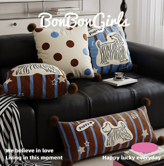 HKM-400915 Cartoon Animal Pattern Pillow - Blue, Brown, White - Available in Multiple Sizes