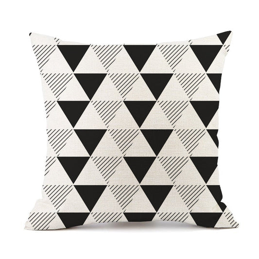 HKM-401747 Nordic Geometric Stripes Black and White Linen Pillow Cushion 45x45cm