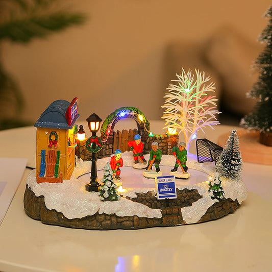 HKM-403027 Glowing Music Snow House Resin Christmas Decoration with USB Power Supply