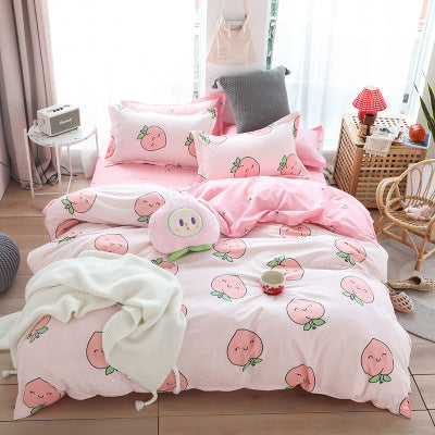 HKM-403539 Four-Piece Cotton Bedding Set with Floral Quilt Cover and Pillowcases