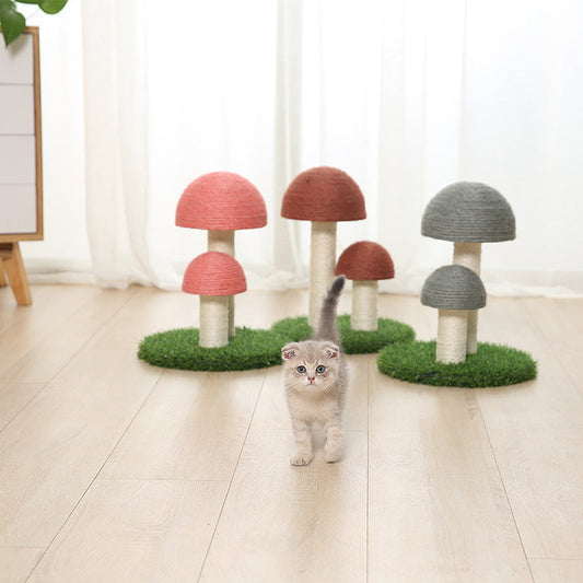 HKM-407827 Natural Linen Mushroom Scratching Post for Cats - 35x35x42 cm, Multiple Styles Available
