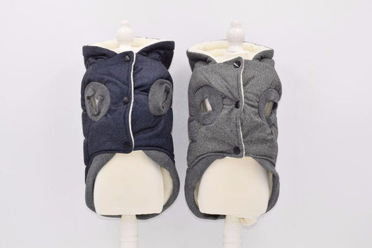 HKM-408467 Two-Legged Mustache Pet Coat for Autumn and Winter, Cotton and Lamb Wool, Gray/Blue, Sizes S-XL