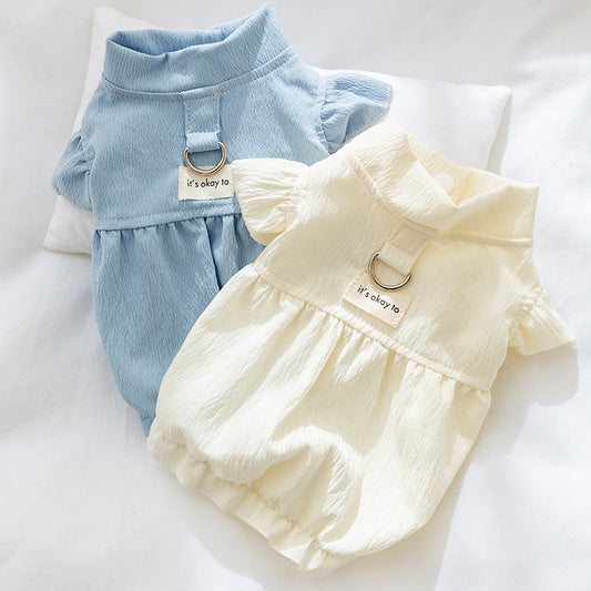 HKM-410963 Solid Color Flying Sleeve Dress for Small Dogs - Bondi Blue, Elegant White, Various Sizes Available