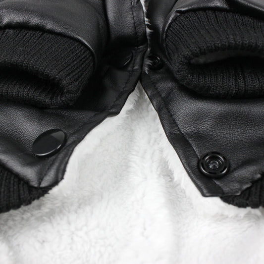 HKM-413267 Autumn and Winter Leather Coat for Dogs with Fur Collar in Black and Wine Red