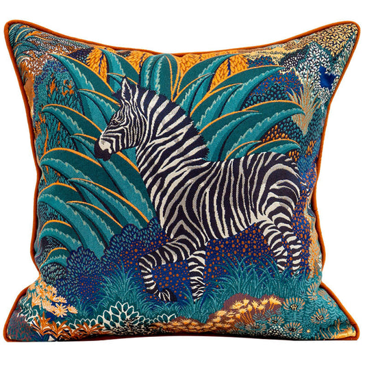 HKM-413395 Zebra Jacquard Decorative Pillow with Floral Pattern, 45x45cm, Polyester Cover, PP Cotton Filling