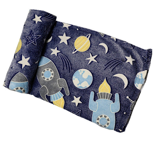 HKM-414739 Luminous Rocket Flannel Blanket - Cozy Polyester Blanket 100x120cm