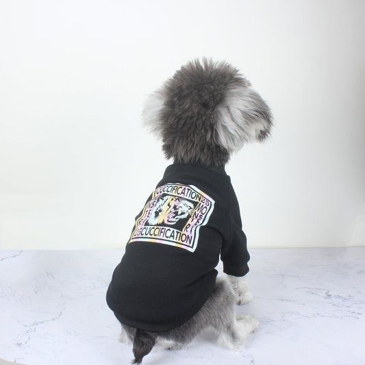 HKM-415251 Pet Plus Velvet Tiger Head Sweater for Autumn and Winter, Trendy Casual Style, Black Cotton Fabric