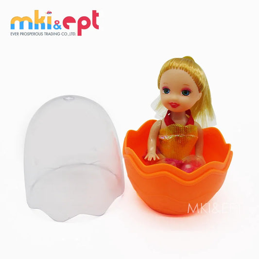 HKM-415379 Colorful Transparent Plastic Surprise Eggs with Mini Dolls - Set of 12