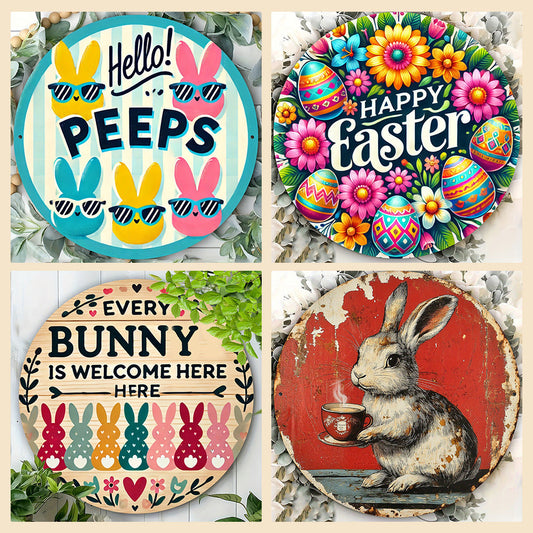 HKM-415699 Wooden Easter Hang Tags with Bunny Designs for Decor - Set of 1