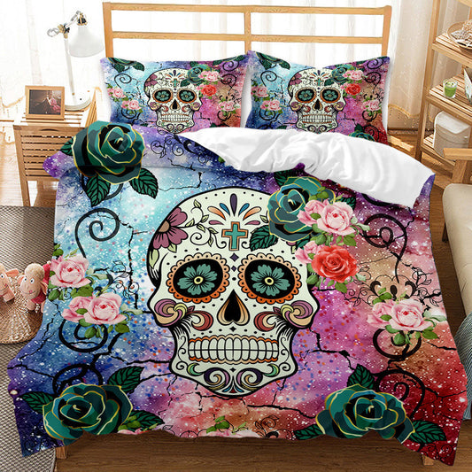 HKM-419027 Three-Piece Skull Printed Duvet Cover Set with Modern Design in Various Sizes