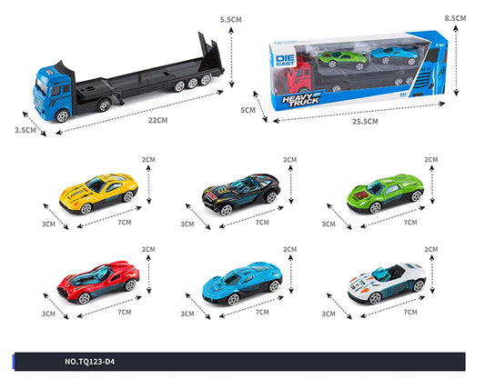 HKM-420435 3-Piece Diecast Racing Car Container Semi Trailer Truck Set - Emulation Metal Vehicles for Ages 2 and Up