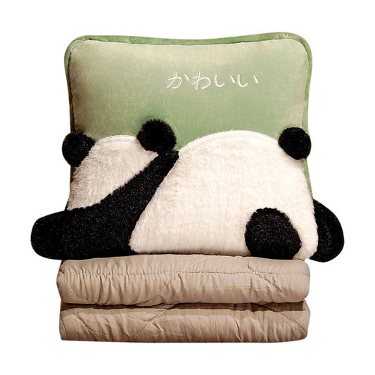 HKM-421139 Dual-Use Cute Cartoon Panda Pillow Blanket - Super Soft Rabbit Hair, 40x40cm